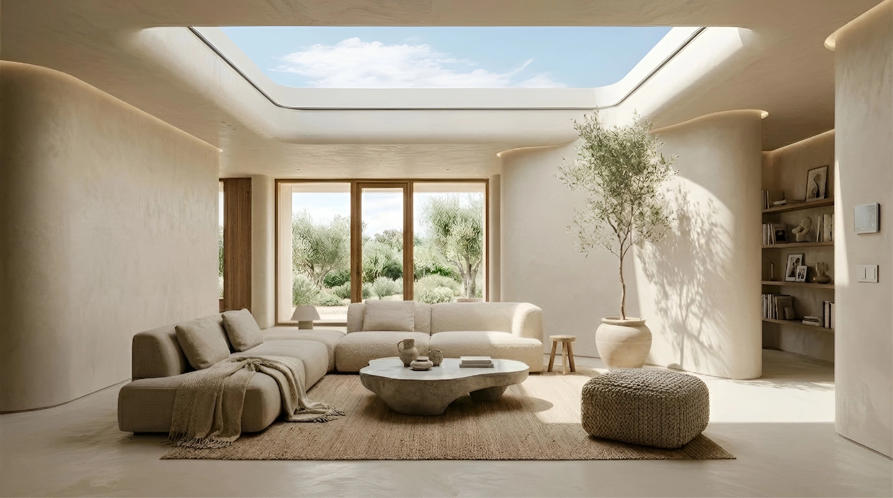 Naadloze leefruimte afgewerkt in microcement door Perfect Finish Interior