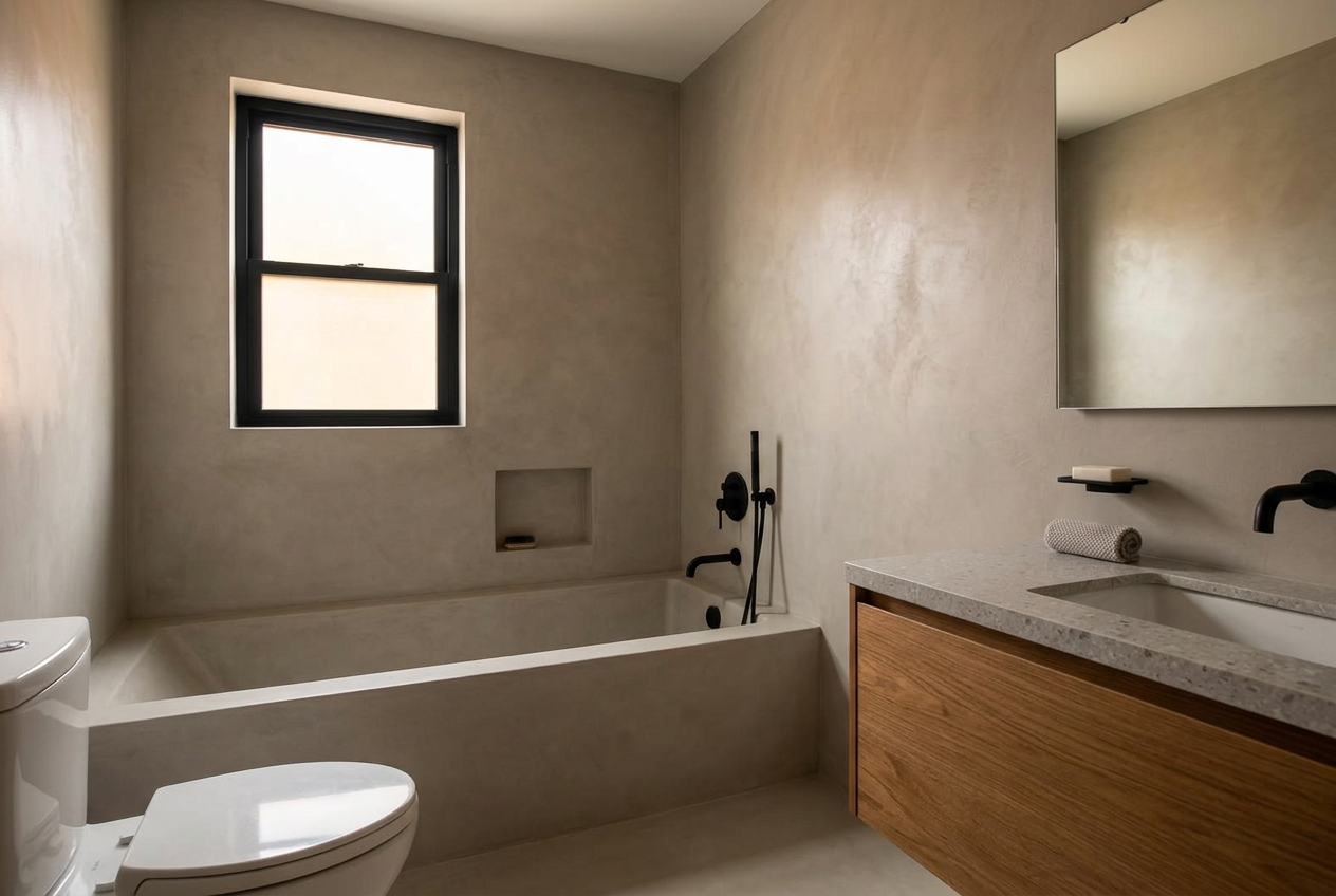Badkamer na afwerking in beton ciré